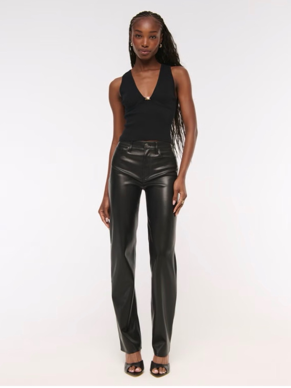 Oak and Fort Black Vegan Leather Straight-Leg Pants